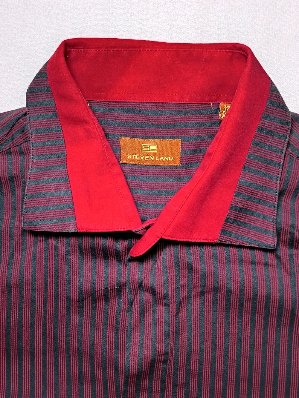 Steven Land Mens Striped French Cuff Dress Shirt XXL 17.5-36/37 Black Red